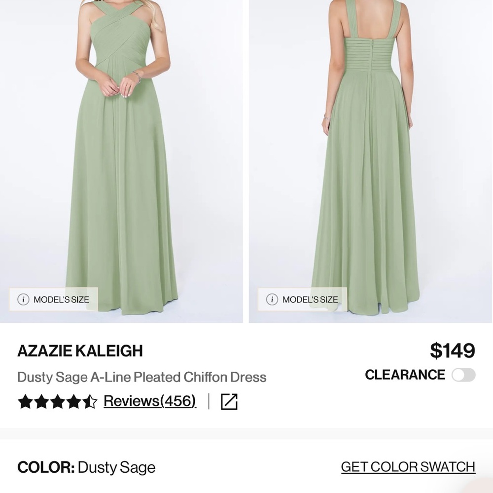 Like New Azazie Kaleigh Dusty Sage Chiffon Gown